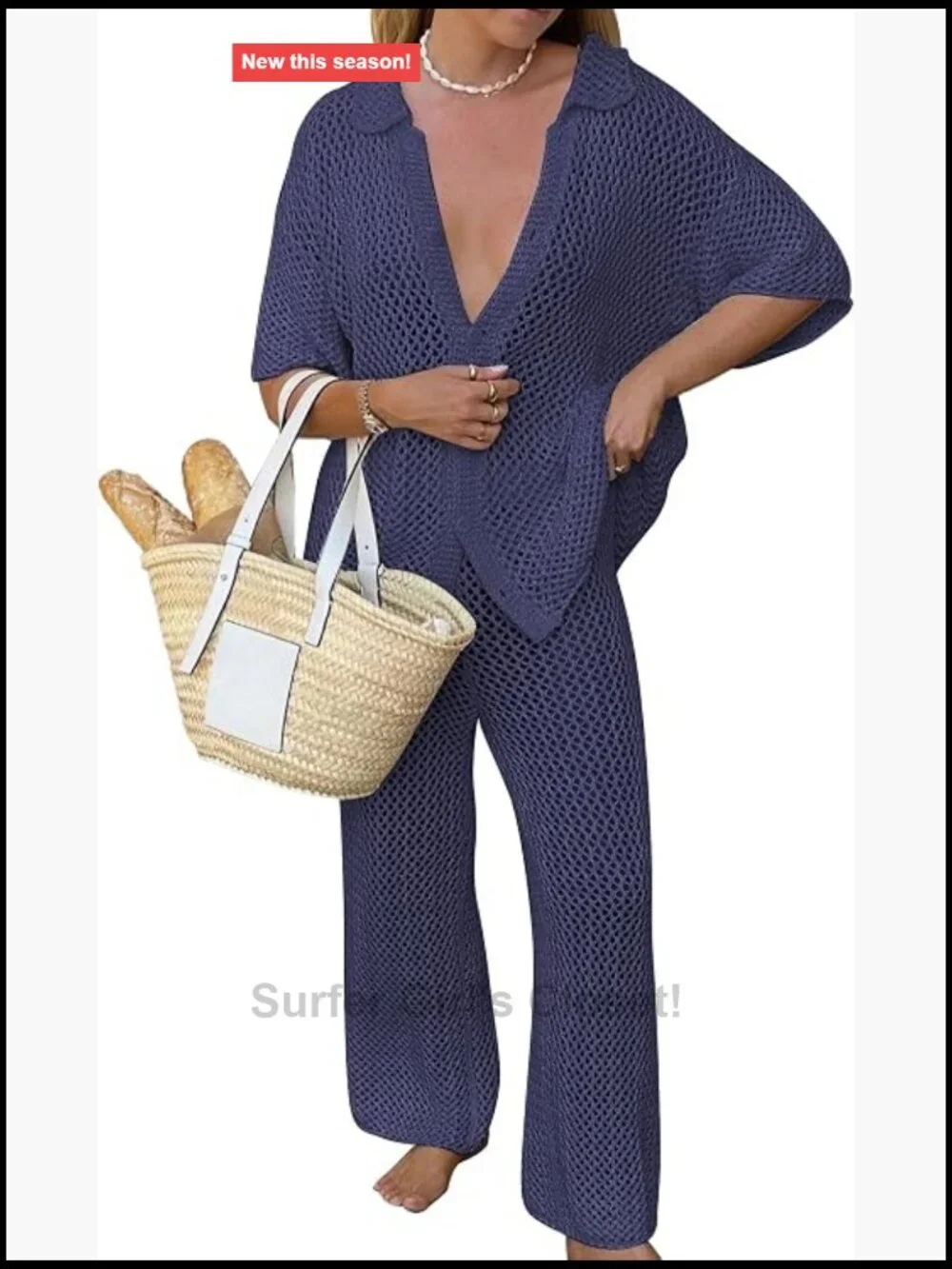 Sexy Hollow Out Swimsuit Cover Up Sets 2 Piece Beach Outfit Button Up Top &
